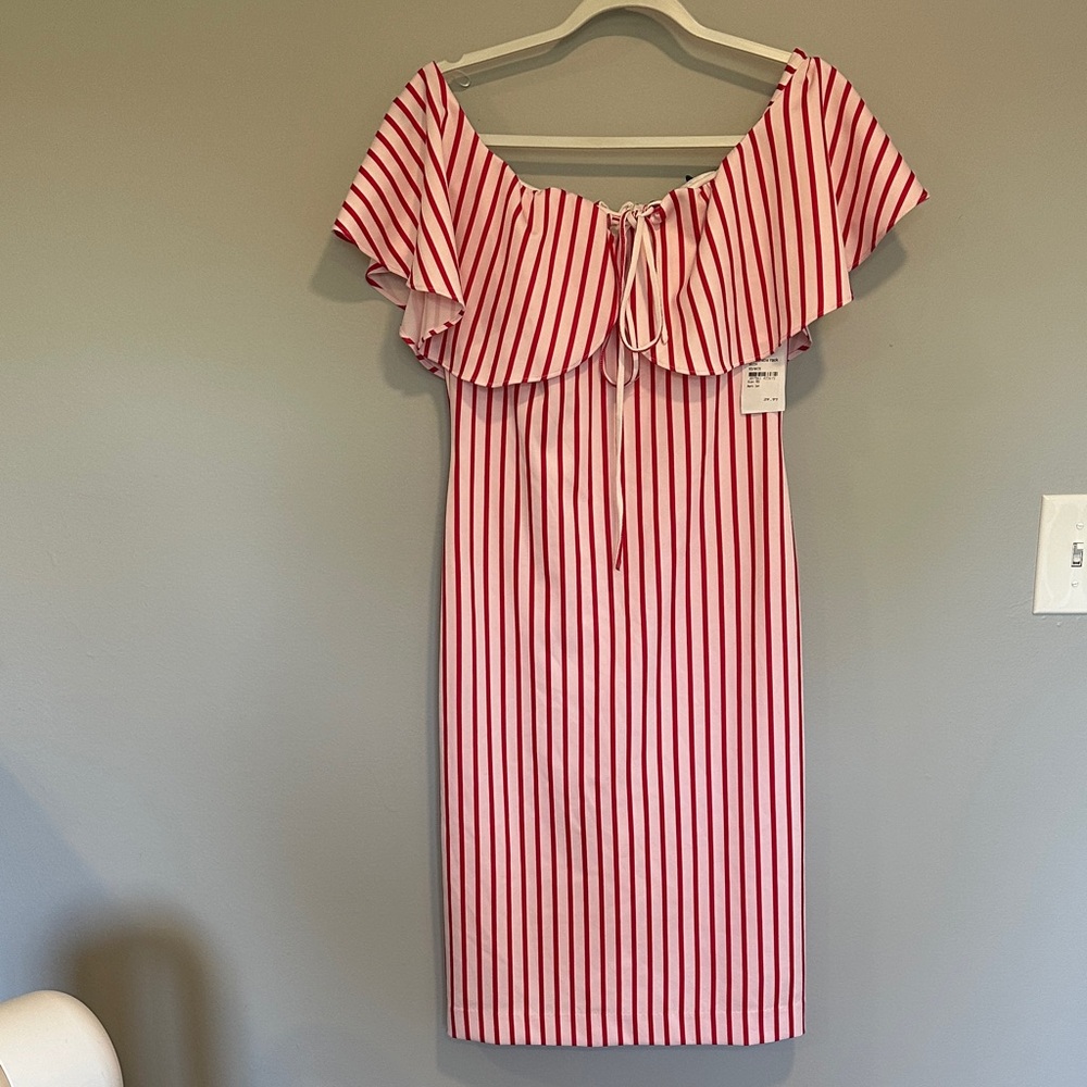 Red and White Striped Off-Shoulder Dress